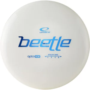 Latitude 64 Opto Ice Beetle i Hvid: Alsidig disc til frisbeegolf, ideel til upshots og afslappede kast-og-fang-leg.